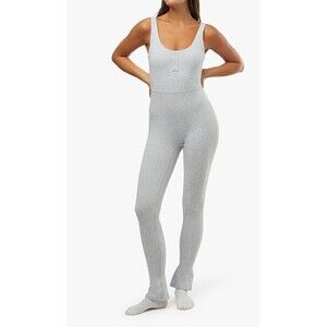 WeWoreWhat Jumpsuit Henley Flare Leg Loungewear Women's sz M Heather Gray NWT
